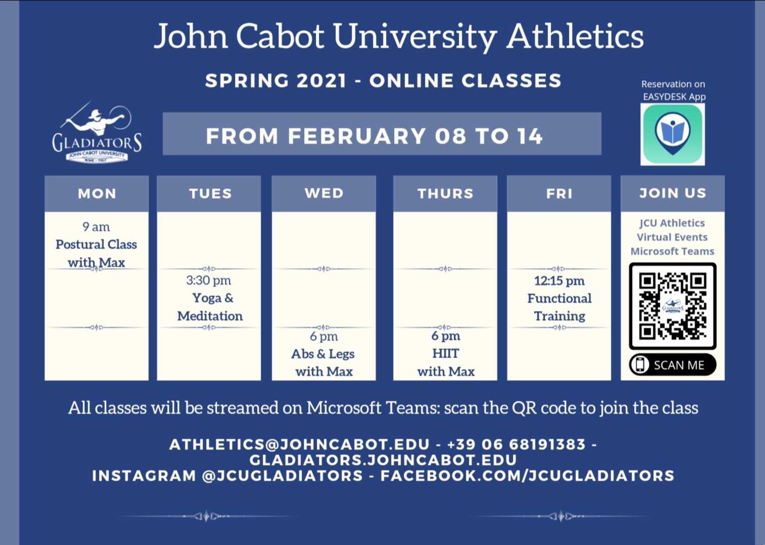 Online Spring 2021 Activities – John Cabot University Gladiators